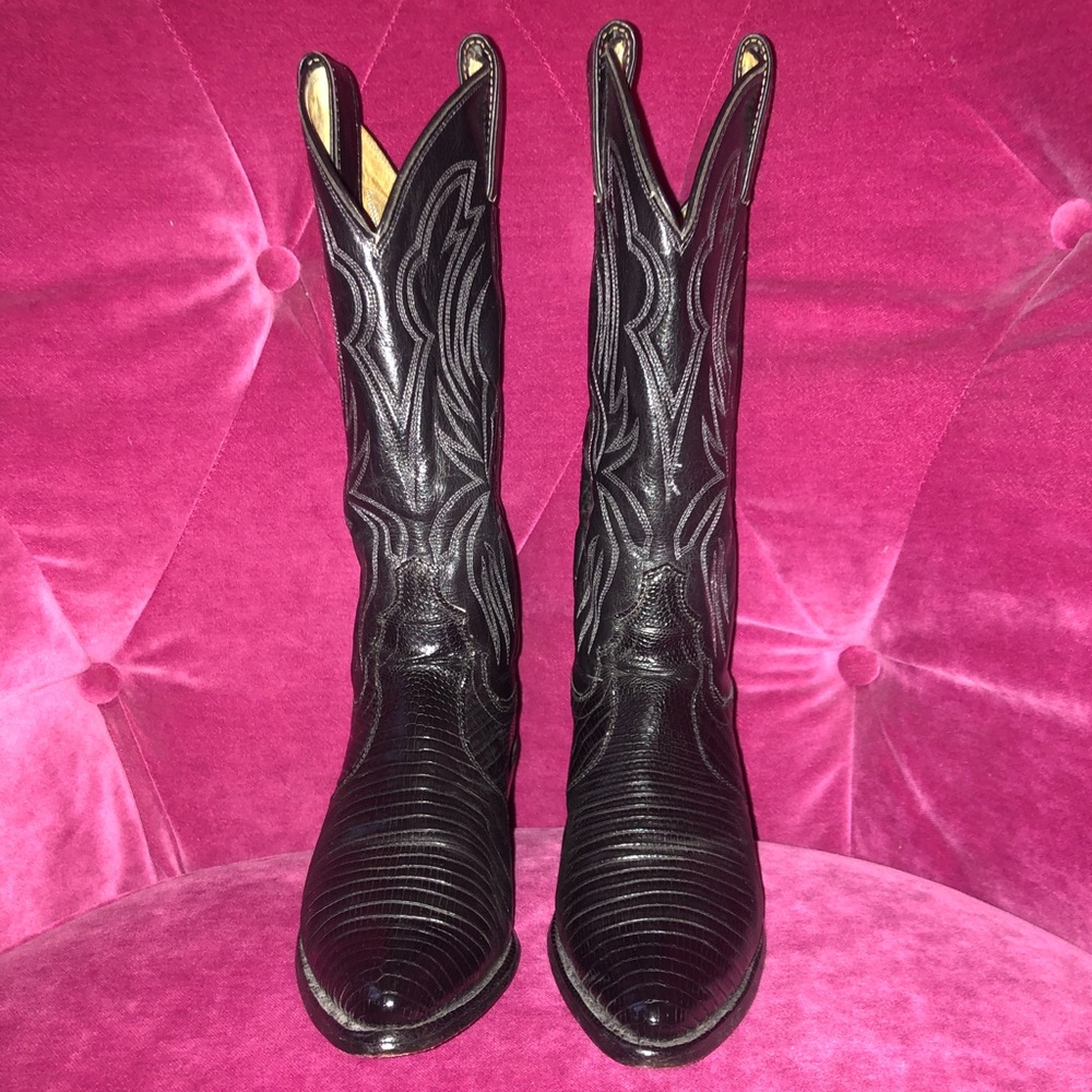Justin Boots- Vintage Black Iguana Lizard Black Kiddie